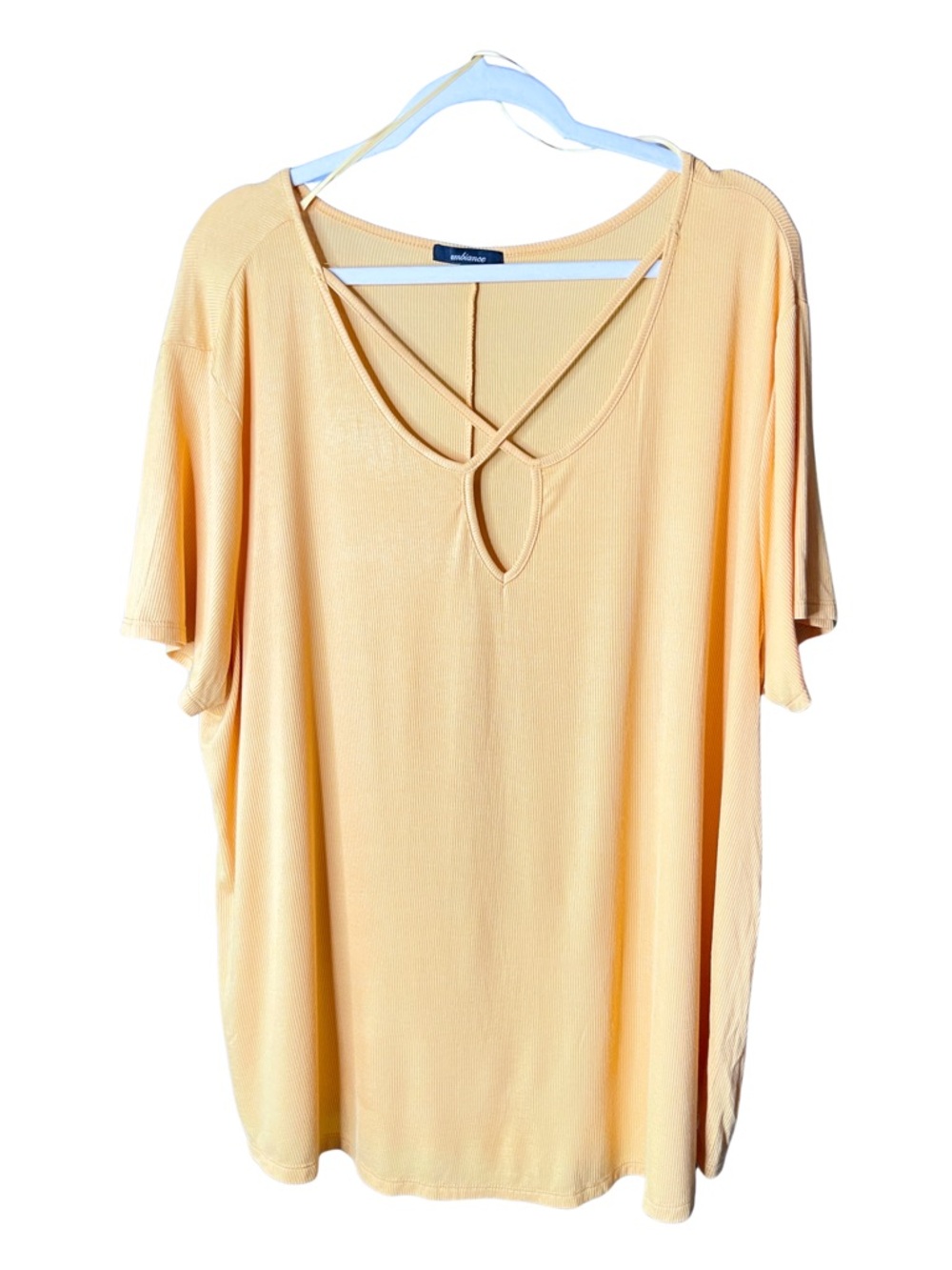 Ambience Apparel 3X ribbed short sleeve top P2P:31 length:32.5” Rayon/spandex